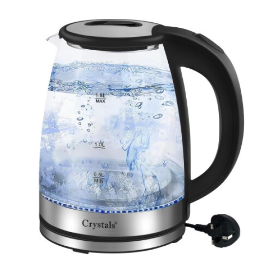 Ketel Listrik Kaca 1.8L 360° dengan Lampu LED Biru Teko Portabel 1500W